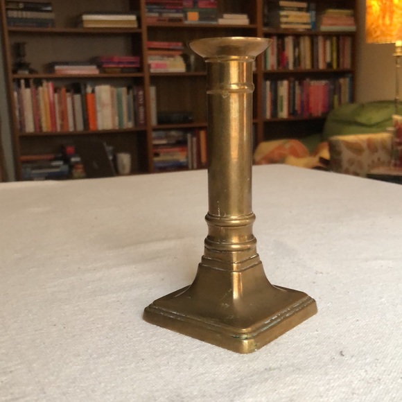 Vintage small brass candle stick square base approx 5.5” tall patina decor - Picture 3 of 8